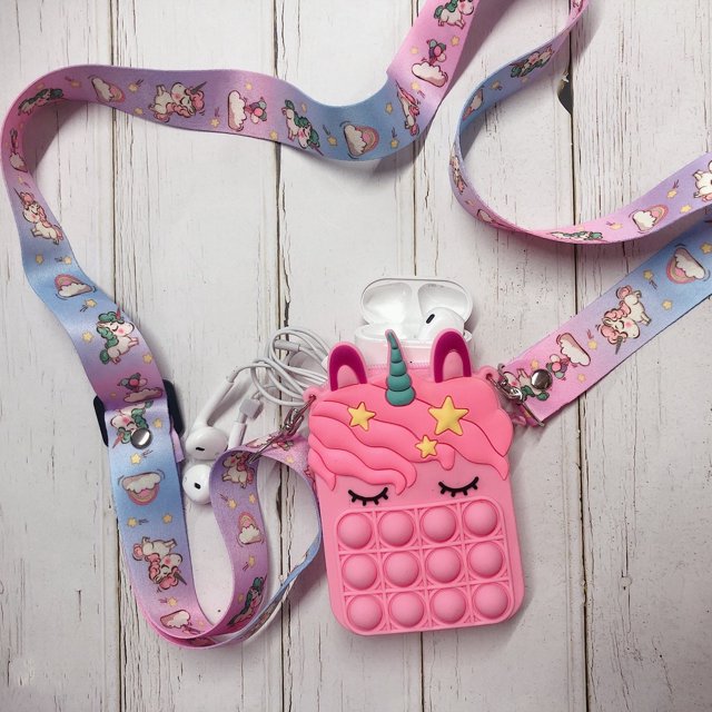 pop figet juguetes monederos mini de silicona suave unicornio cartera bolsas de regalo de los niños cremallera de alta capacidad paquete de la tarjeta de la correa del cordón caso
