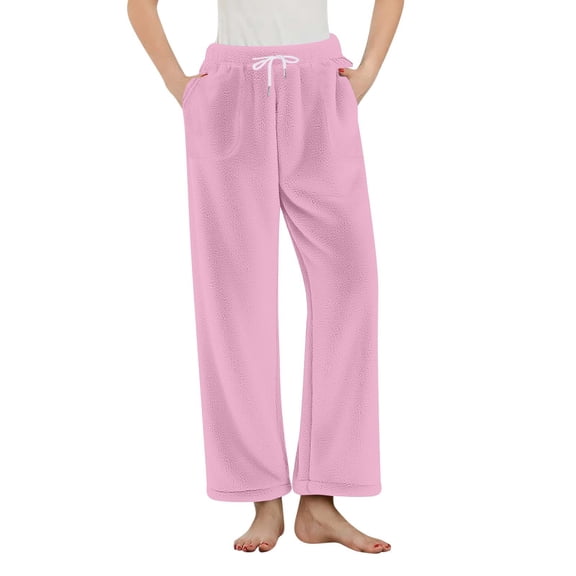 qelini Womens Pajama Pants Elastic Waist Straight Leg Pants Solid Drawstring Loungewear Pants Stylish PJs Bottoms