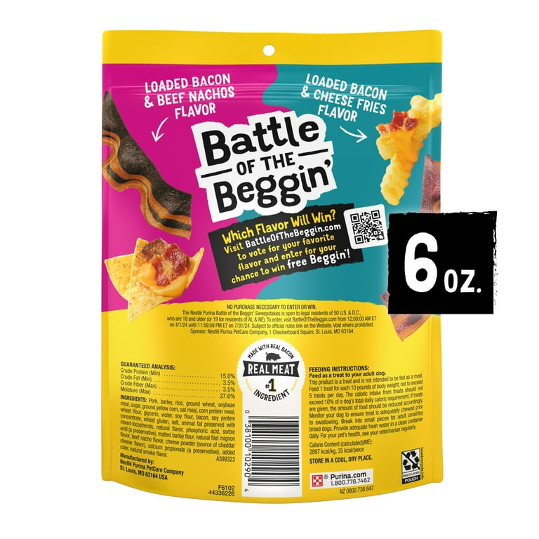 Purina Beggin Strips Dog Treats with Real Bacon Beef Nachos Flavors Tender Chews 6 oz Pouch Walmart
