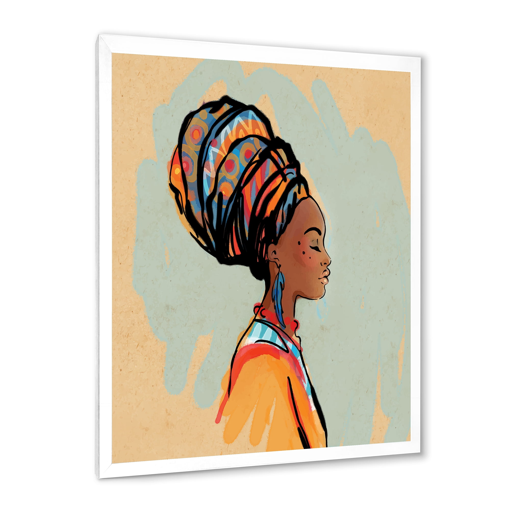 Designart 'Portrait of African American Woman With Turban III' Modern Framed Art Print