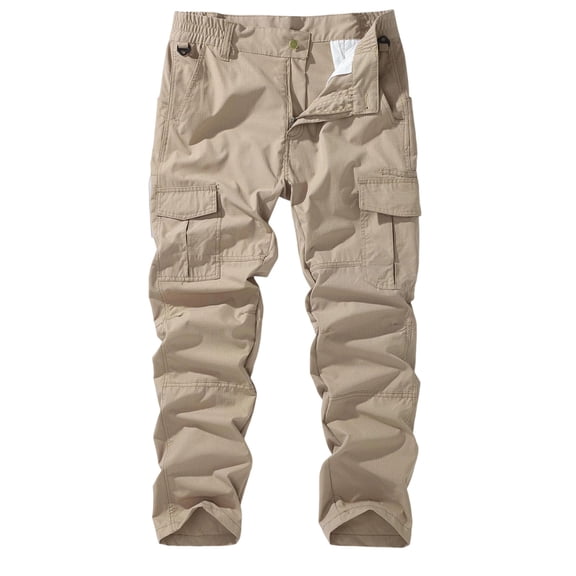 cocolona Mens Solid Color Casual Cargo Pants Elastic Waist Straight Wide Leg Outdoor Hiking Pants with Pockets