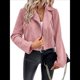 thumbnail image 3 of Chaqueta Blazer de Ante y Piel Sintética de Larga con Cremallera Corta para Mujer, Moda de Otoño. Rosa M, 3 of 8