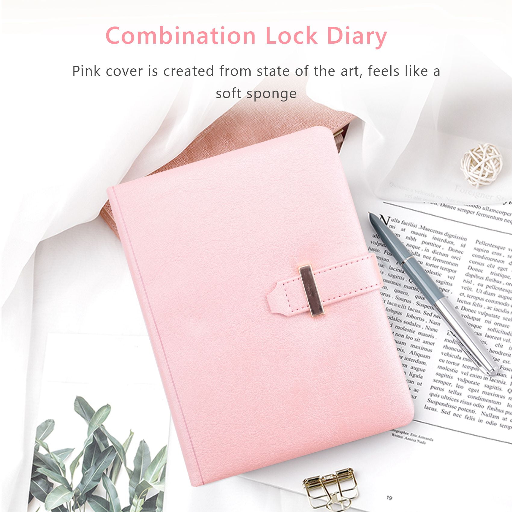 Heart Shaped Combination Lock Diary with Key Notebook Gift(Pink