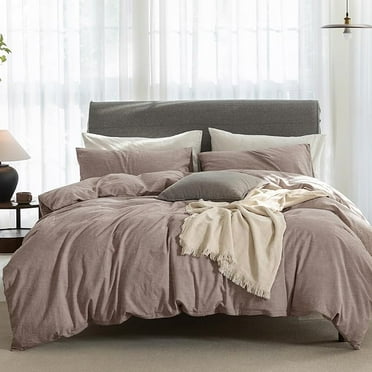 King Size - 100% Washed Cotton Linen Like Textured Ultra Soft Breathable Hotel-Like Bedding Set for All Season,3 Pieces (Mauve Brown,King)