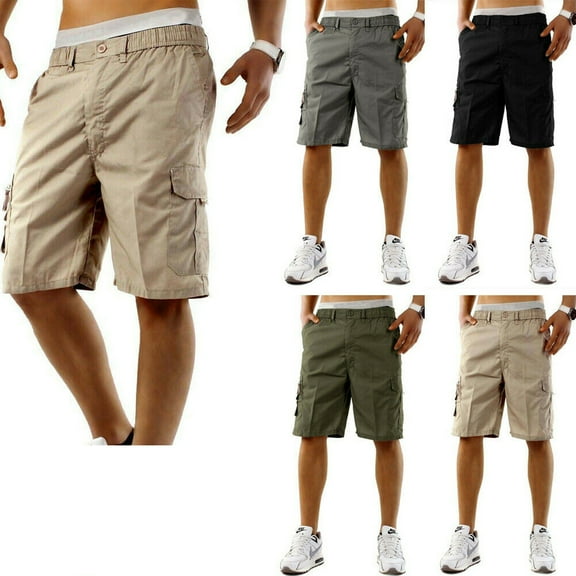 Bagilaanoe Mens Cargo Shorts Elasticated Waist Casual Cotton Combat Pants