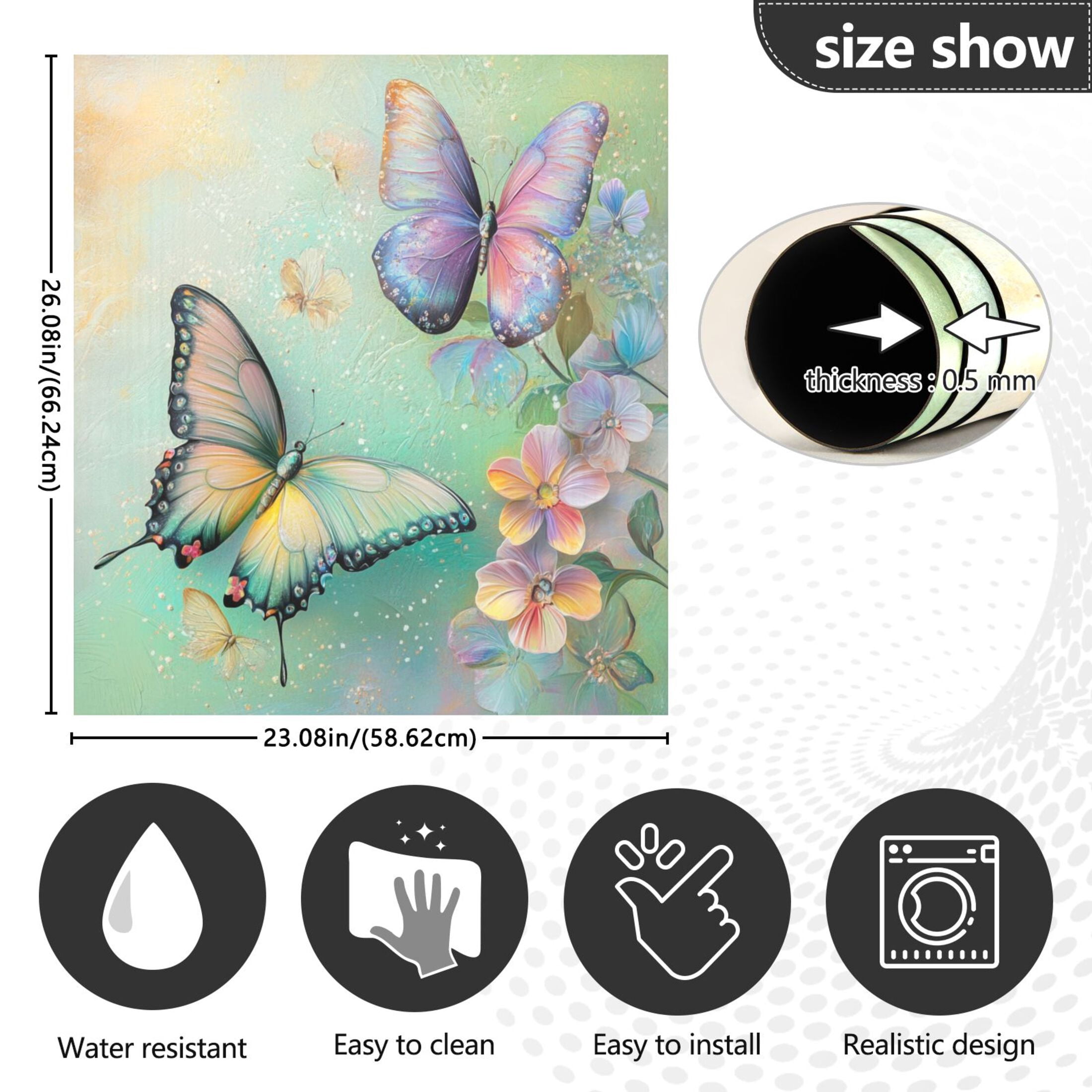 Dishwasher Magnetic Sticker 23x26 Inch Refrigerator Magnetic Sticker Washing Machine Magnetic Sticker Kitchen Panel Magnetic Sticker Home Decor Light Green Flower Butterfly