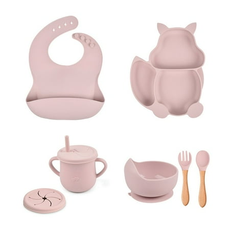 

4/6/8 PCS Baby Soft Silicone Sucker Bowl Plate Cup Bibs Spoon Fork Sets Non-slip Tableware Children s Feeding Dishes BPA Free