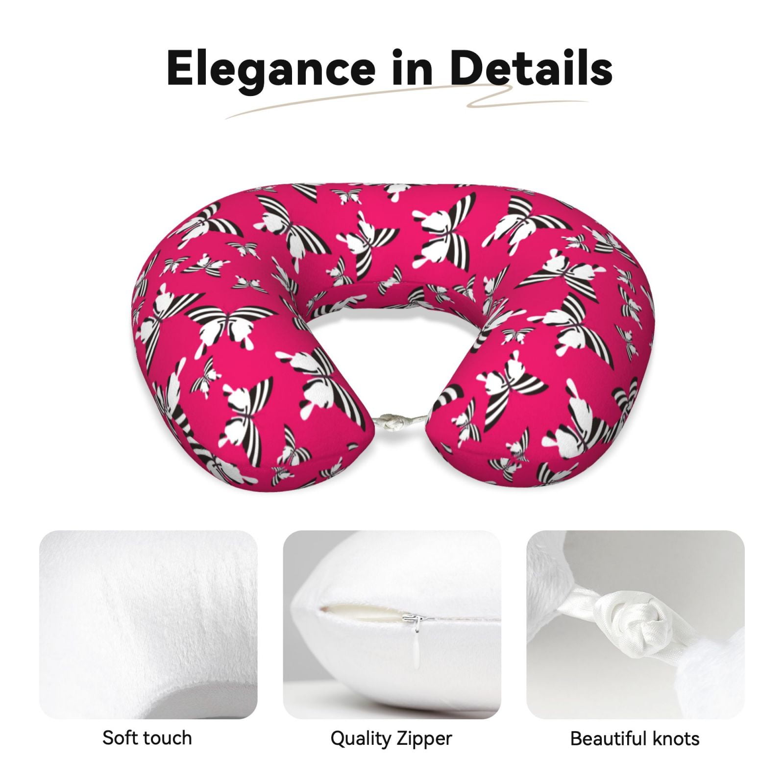 Xecao Butterfly Print Memory Foam Cervical Neck Pillow Versatile U-Shaped Pillows for Home,Office,Camping,Travelling,Soft Washable Cover