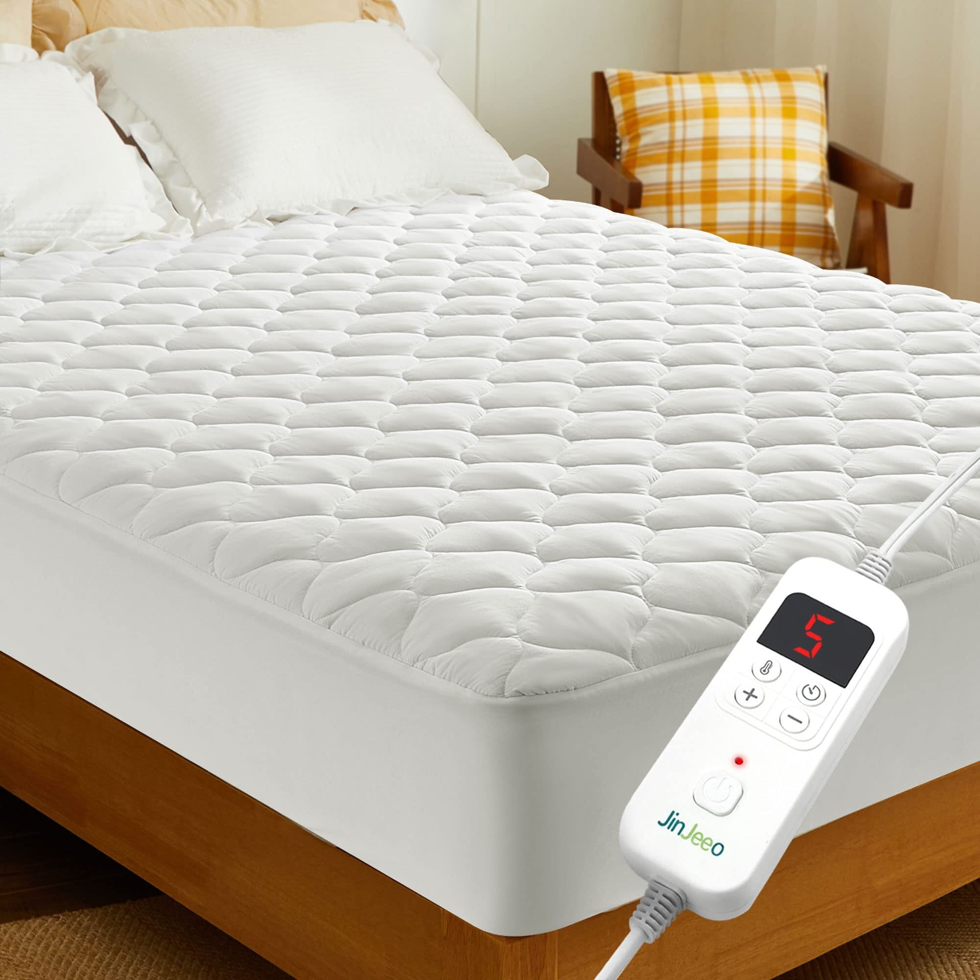 Wulful Full Size Electric Heated Mattress Pad Auto Shut Off, White