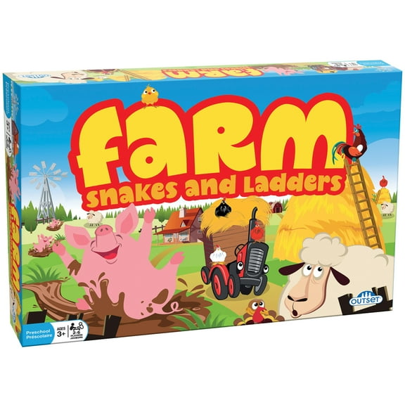 Farm: Snakes and Ladders - No Reading Required, Preschool & Kids Board Game, Builds Children's Social & Developmental Skillls, Outset Media, Ages 3 , 2-6 Players