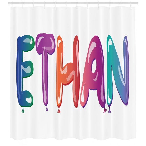 Ethan Shower Curtain, Colorful Letters in the Shape of Balloons Happy
