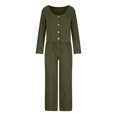 thumbnail image 5 of Women Fall Fashion Casual 2 Piece Outfit Cotton Linen Long Sleeve Button V Neck Crop Tops Wide Leg Pants Sets Loungewear, 5 of 6