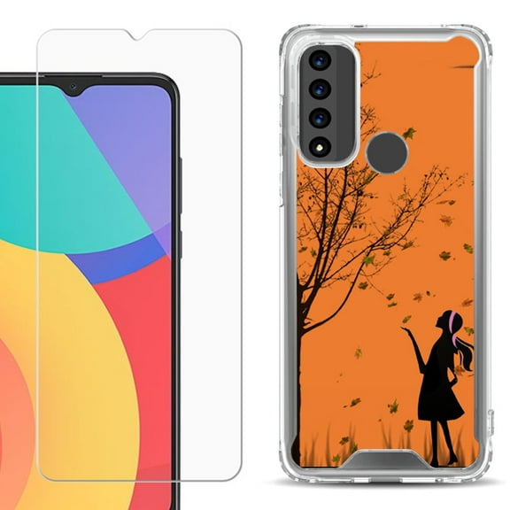 Shockproof Bumper Phone Case for TCL 20 XE, with Tempered Glass Screen Protector, by OneToughShield ® - Autumn Leaf