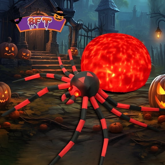 Yexmas 8FT Halloween Inflatables Outdoor Decorations Giant Spider Decorations with LED Lights and Air Pump Blow up Inflatable Red