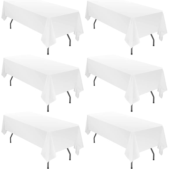 6 Pack Tablecloth 60 x 126 inch Polyester Table Cloth for 8 Foot Rectangle Tables,Stain and Wrinkle Resistant Washable Fabric Table Covers Polyester White Table Clothes for Wedding,Party,Banquet
