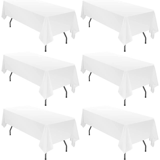 6 Pack Tablecloth 60 x 126 inch Polyester Table Cloth for 8 Foot Rectangle Tables,Stain and Wrinkle Resistant Washable Fabric Table Covers Polyester White Table Clothes for Wedding,Party,Banquet