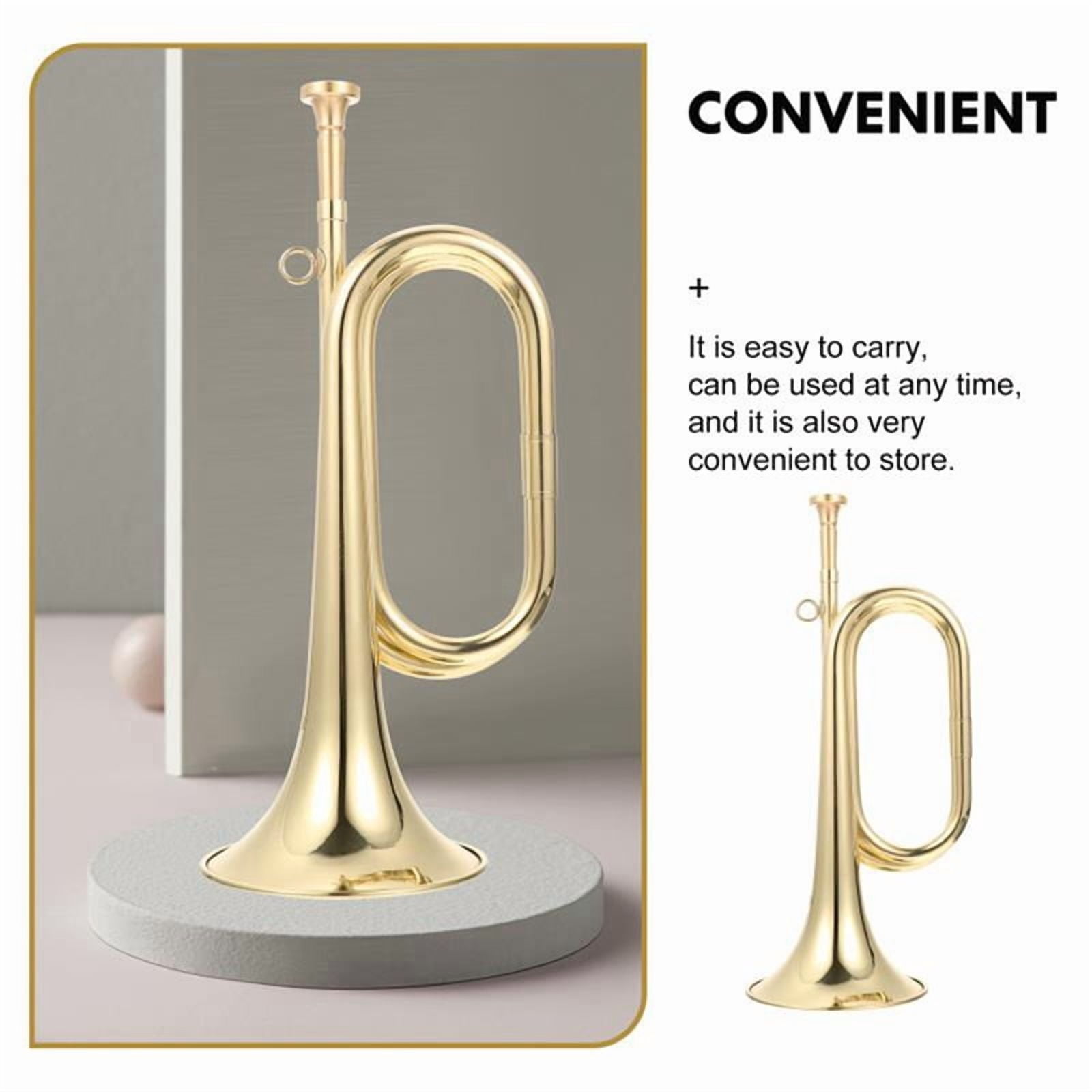 Small Trumpet Bugle Brass Golden Horn Simple Beginner Wind Instrument for School Band Child Student,1 x Trumpet Bugle 1 x Mouthpiece 1 x Storage Cloth Bag,Gold