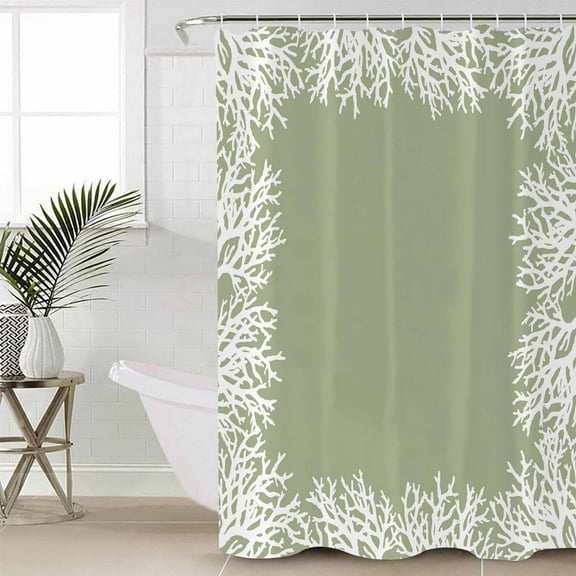 Coastal Coral Bathroom Curtain 84 Inch Shower Curtain with Hooks, Sage Green Ocean Marine Nautical Beach Waterproof Polyester Bath Curtain Washable Bathtub Curtain 72''x 84''