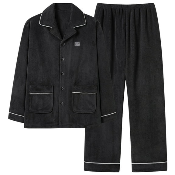 Gfyviroh 2 Piece Men's Fleece Pajamas Sets Cozy Fluffy Big and Tall Sleepwear Sets Long Sleeve Shirts with Pockets and Pants Warm Sets
