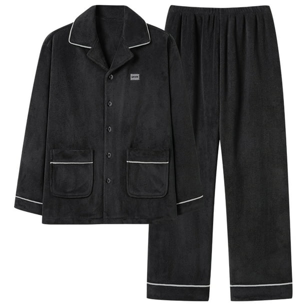 Kalauyu Mens Pajamas Set Long Sleeve Soft Fleece Fluffy Sleepwear Winter Warm Pjs Lounge Sets Flannel Sleepwear with Pockets