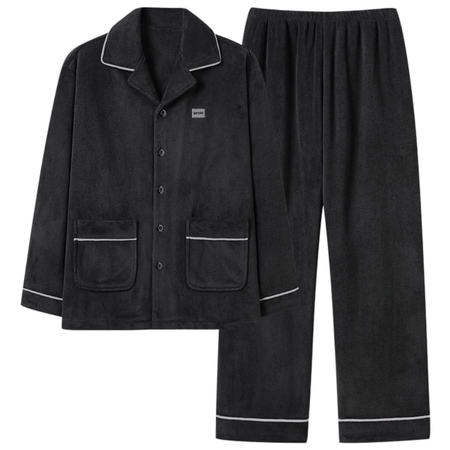 Kalauyu Mens Pajamas Set Long Sleeve Soft Fleece Fluffy Sleepwear Winter Warm Pjs Lounge Sets Flannel Sleepwear with Pockets