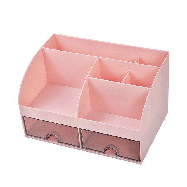 relayinert Makeup Organizer Open Wide Application Fluent Line Sundries Makeup Products Storage Box Desktop Pink 1Set