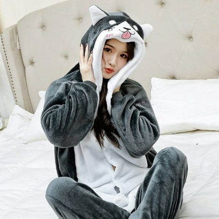 

CoCopeanut Winter Animal Pajamas Onepiece Adult Teenagers Women Cute Cartoon Kigurumi Dog Onesies Funny Flannel Warm Sleepwear Jumpsuit New