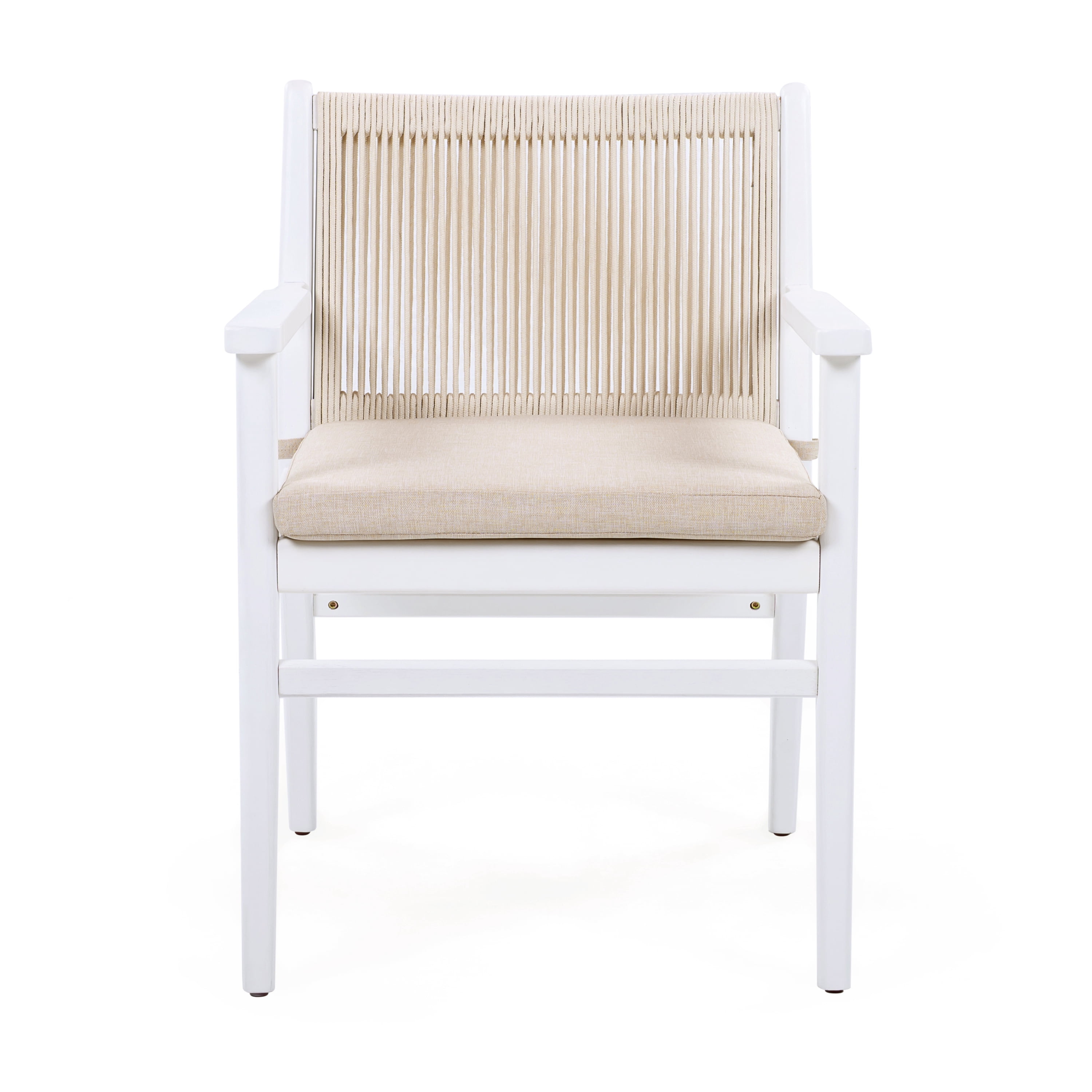 Outdoor Dining Chairs Set of 2, Acacia Wood Patio Armchair with Rope Design Back for Garden, White
