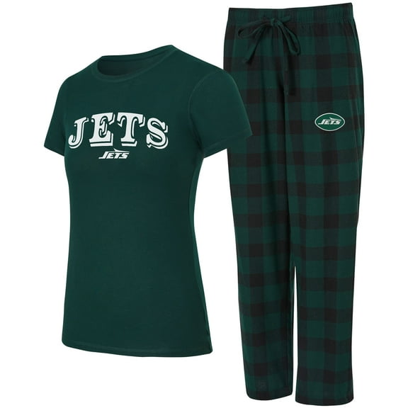 Women's-Concepts Sport Green/Black New York Jets Avondale T-Shirt & Pants Flannel PJ Set