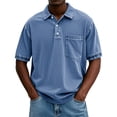 thumbnail image 5 of Mens Vintage Washed Polo Shirts Classic Fit Pullover Shirts Summer Lapel Button Tops Casual Retro Distressed Tee Top, M, 5 of 5