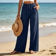 thumbnail image 6 of Admvng Womens Linen Pants Wide Leg Elastic Drawstring Waist Vacation Trousers, 6 of 7