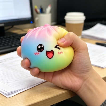 Soft Big Bun Squeeze Toys Cute Dumpling Squishies Slow Rise Anxiety Relief Desk Toys Portable Mini Stress Balls Set with Basket for Office Home