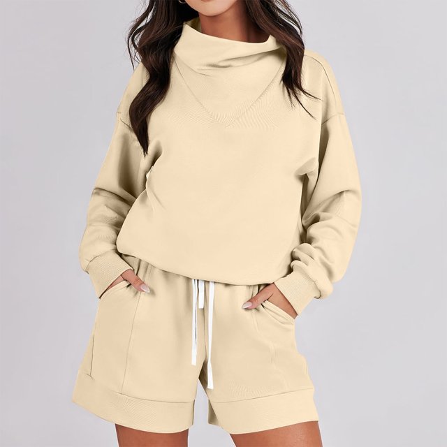 Conjunto de sudaderas y pantalones cortos de ocio para mujer, conjunto de 2 piezas a juego, traje de chándal