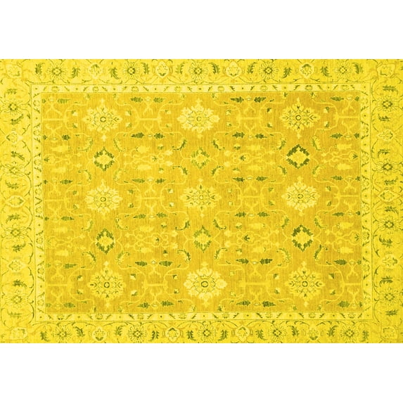 Ahgly Company Machine Washable Indoor Rectangle Abstract Yellow Modern Area Rugs, 2' x 4'
