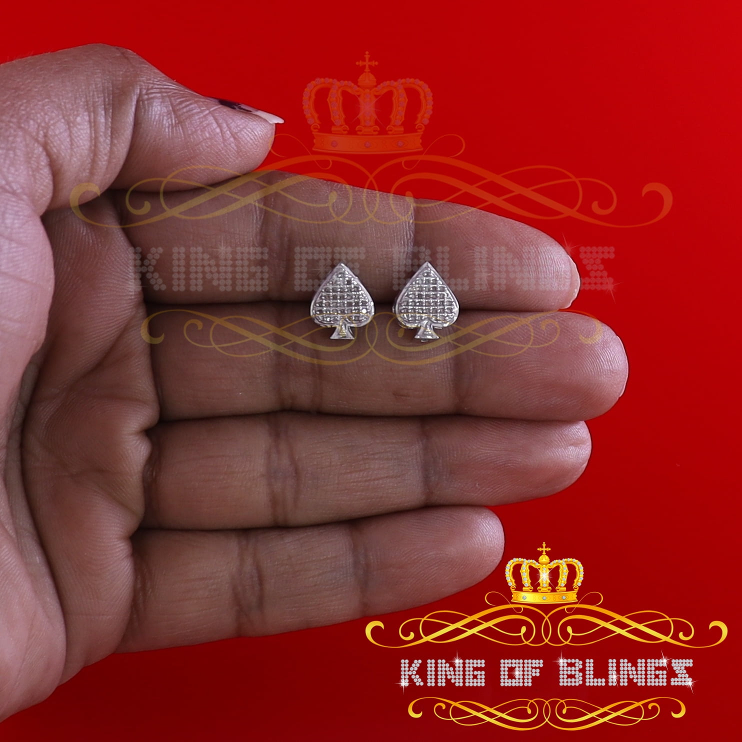 King of Bling's 925 Sterling Silver White 0.15ct Diamond For Women's / Men's Stud Heart Earring