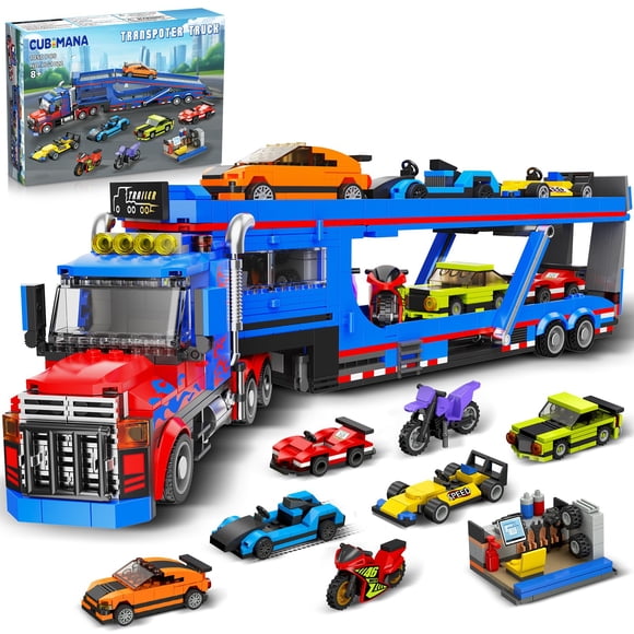 Set de construcción CUBIMANA City Transporter Truck con 7 coches deportivos