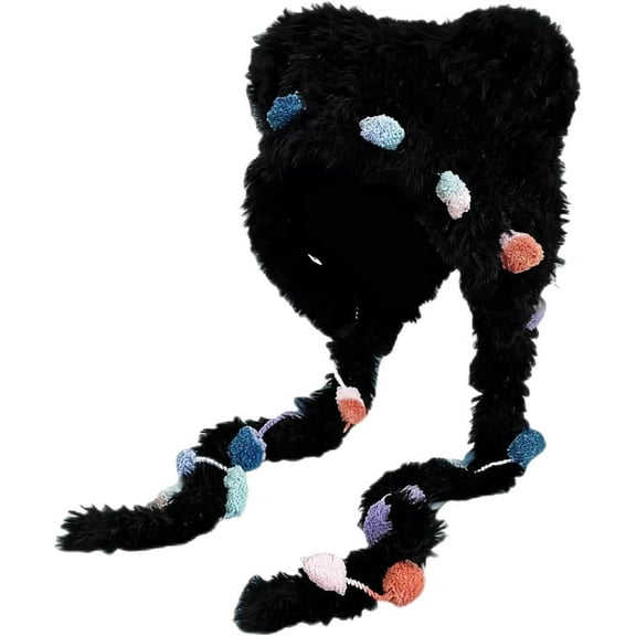 Winter Cute Bear Ear Warm Hat,Kawaii Plush Earflap Beanie Hat,Fleece Fuzzy Winter Plush Hat for Women Girls