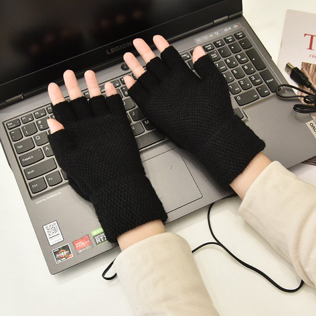 Guantes con calefacción USB para mujeres y hombres, manoplas de invierno (negro), guantes cálidos para computadora portátil, calentadores de manos sin dedos con calefacción completa y media Rojo Verde