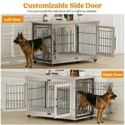 GIKPAL 38-Inch Dog Crate With Wooden, 2 Door Heavy Duty Indoor Dog Cage with Pads and Wheels for Medium to Large Dogs up to 70 lbs