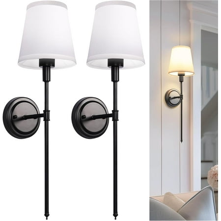 

L LOHAS LED Black Wall Sconces Sets of 2 Bathroom Vanity Sconces Wall Lighting Sconces Wall Decor set of 2 Hardwired Bathroom Vanity Light Fixture with Fabric Shade for Bedroom Living Room Hallway