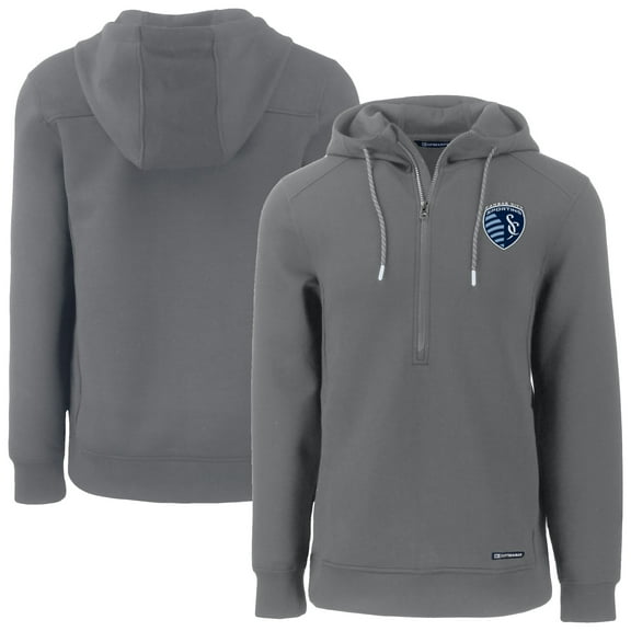 Men's-Cutter & Buck  Gray Sporting Kansas City Roam Eco Half-Zip Recycled Tri-Blend Half-Zip Hoodie