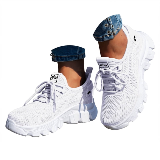 DXOUPM Espadrilles de Mode pour Femmes à Lacets Légères en Maille Chaussures de Course Marche Gym Entraînement Chaussures