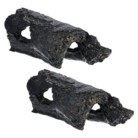 2-Pack Reptile Hide Basking Platform, Cement Reptile Tank Decor, Large Black Bearded Dragon Tank Accessories for Turtle/Gecko
