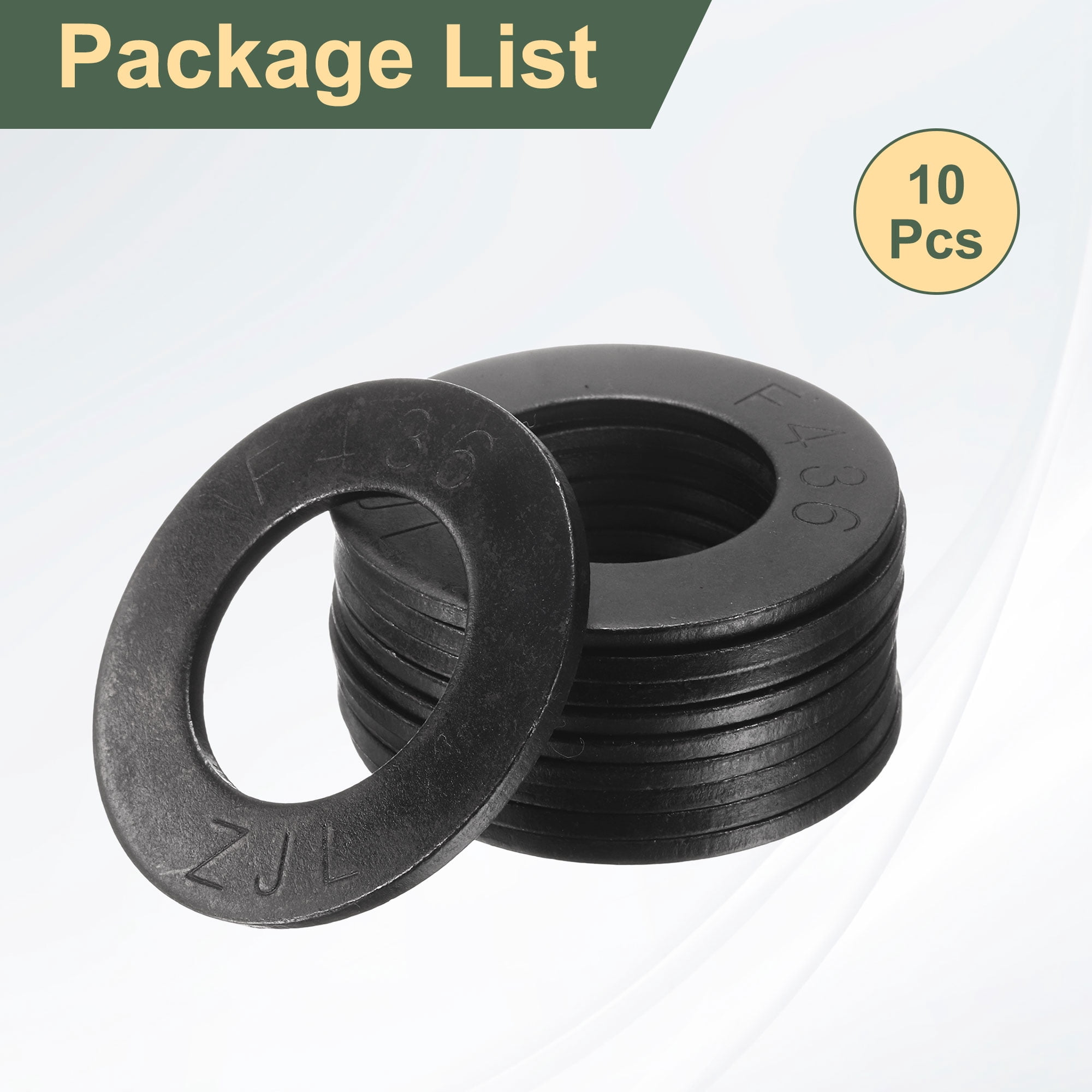 10 Pcs 1-3/8" Black Flat Washers, 68mm Outer Diameter, 45 Steel Metal Washer for Screws and Bolts