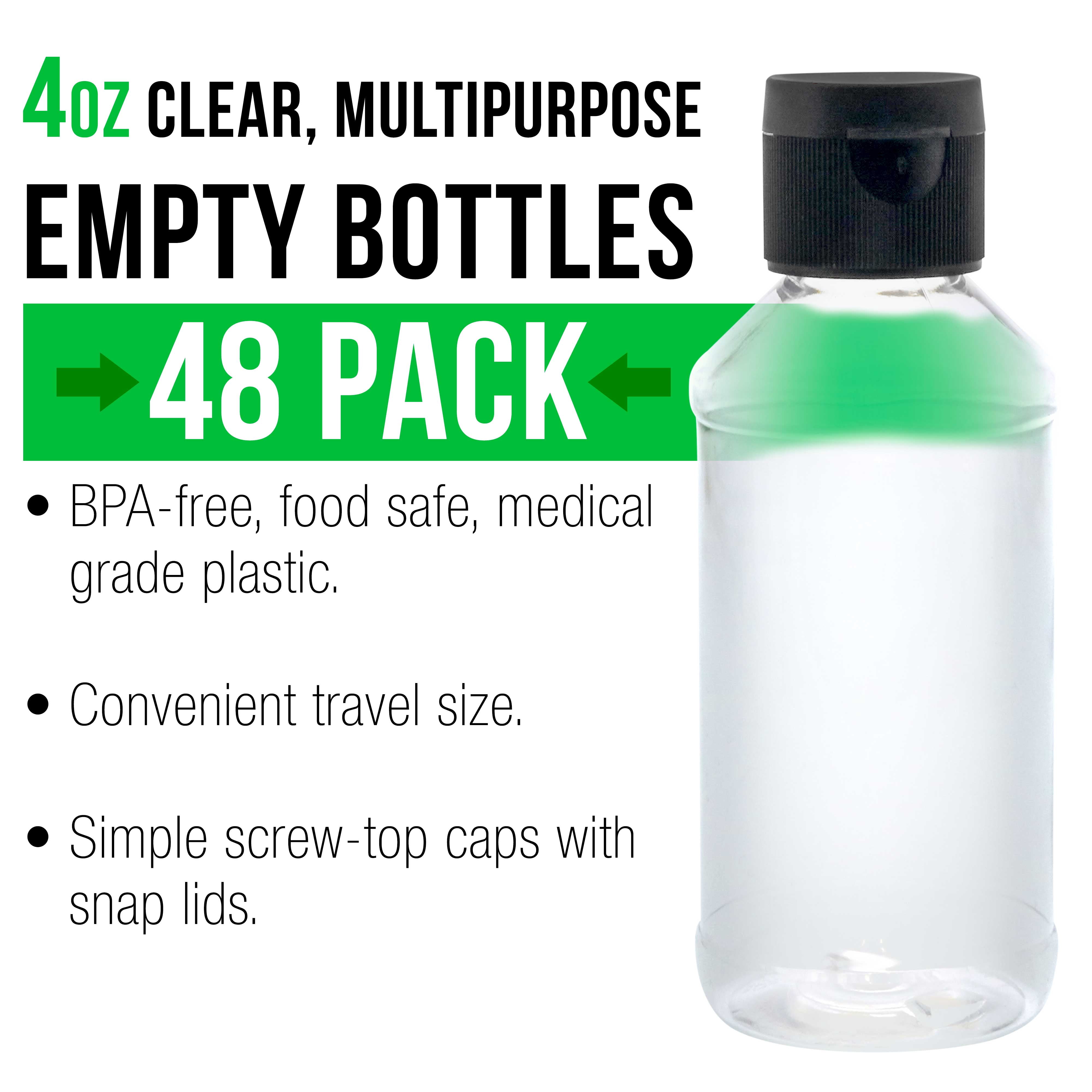 48 Pack U.S. Art Supply 4 ounce Squeeze PET Plastic Bottles with Flip Cap - BPA-free, food safe, medical grade plastic