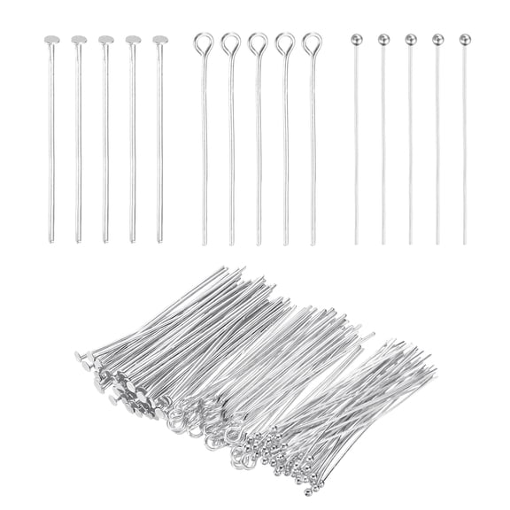Uxcell Head Pins Set for Jewelry Making, 600 Pcs 3 Styles 1.38" Flat Head & Ball Head Pins & Eye Pins Findings for DIY Necklaces, Earrings, Bracelets Making Supplies (Silver Tone)