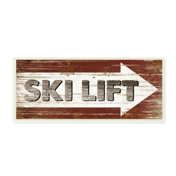 The Stupell Home Decor Black White and Red Rustic Wood Look Ski Lift Sign