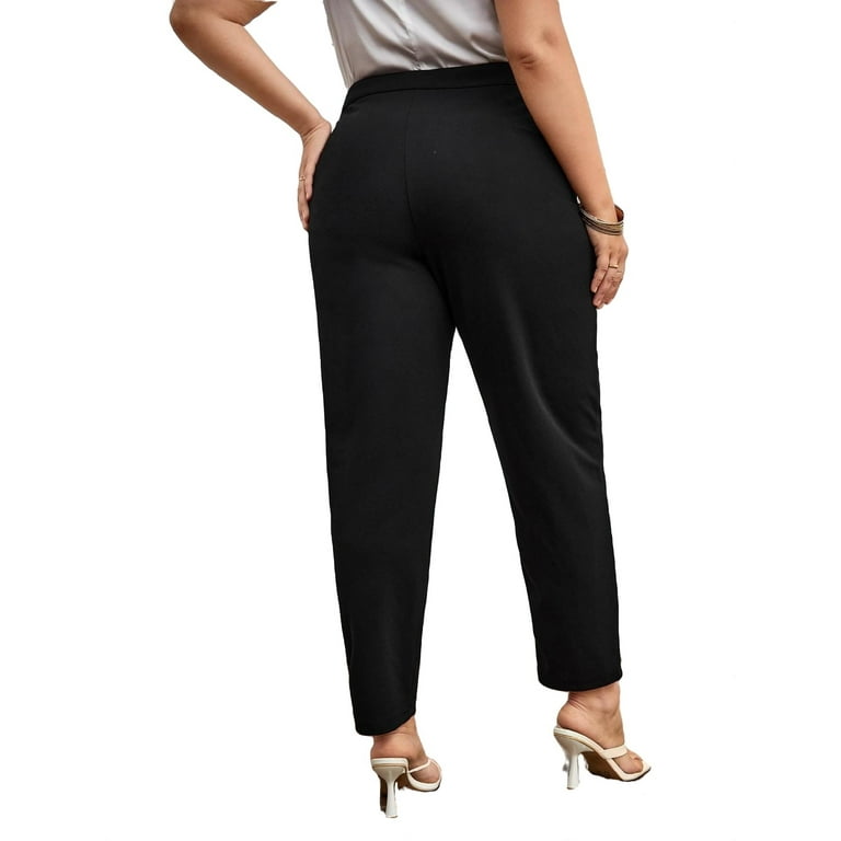 Women's Plus Size Suit Pants Black Plain Tapered/Carrot 