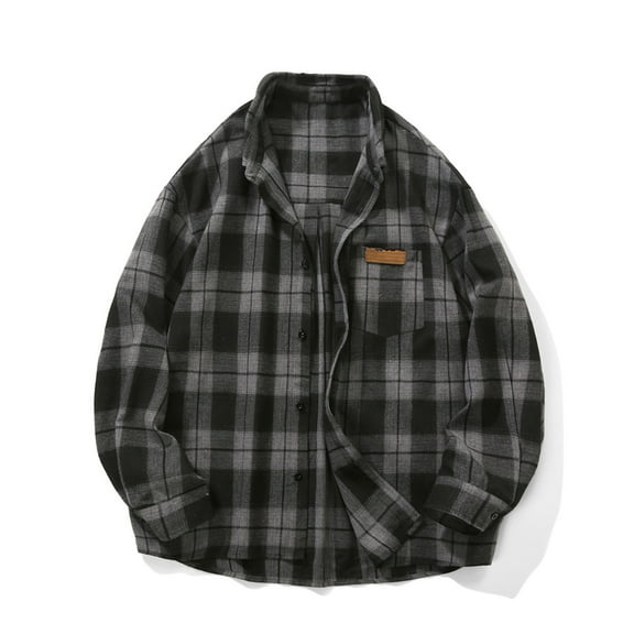 lulshou 2025 Plaid Shirt Men for Man Saving Men's Plaid Shirt Jacket -Long Sleeved Quilt Lined Brushed Flannel Rugged Shirt Black-L