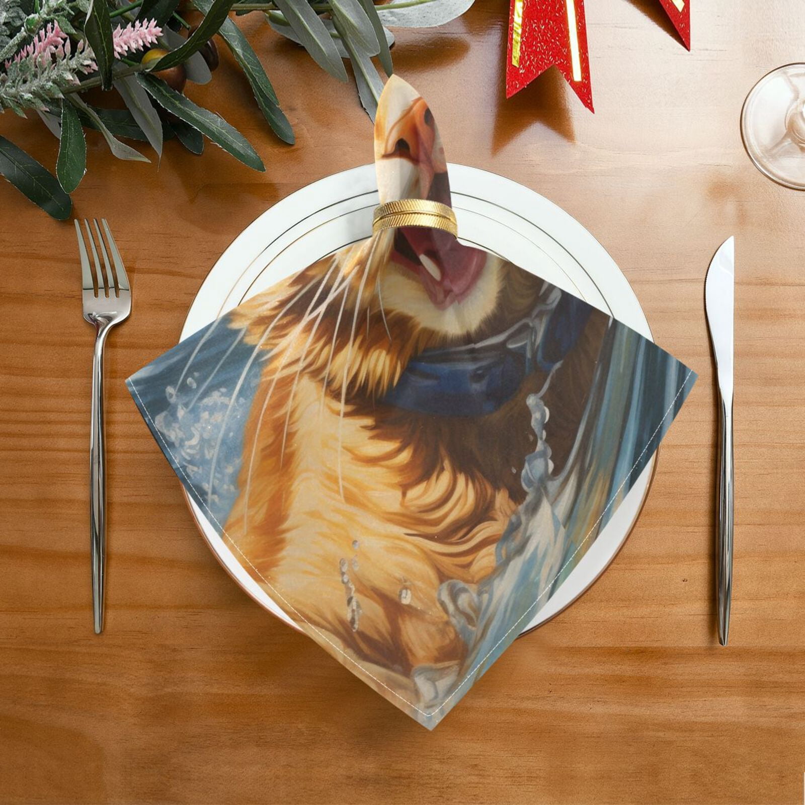 JSTEL Cat Surfing Funny Kitten Cloth Napkins Set of 6, 20x20 Inch Washable and Reusable Napkin for Decoupage Dinner Party Everyday Use